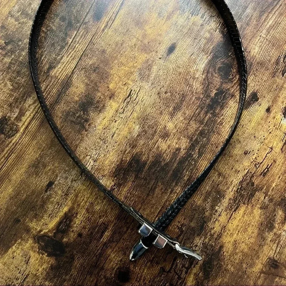 Mens black woven leather belt. - Picture 1 of 11